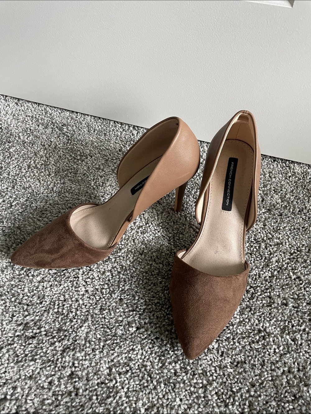 French Connection Two-Tone Tan and Brown D'Orsay Heels